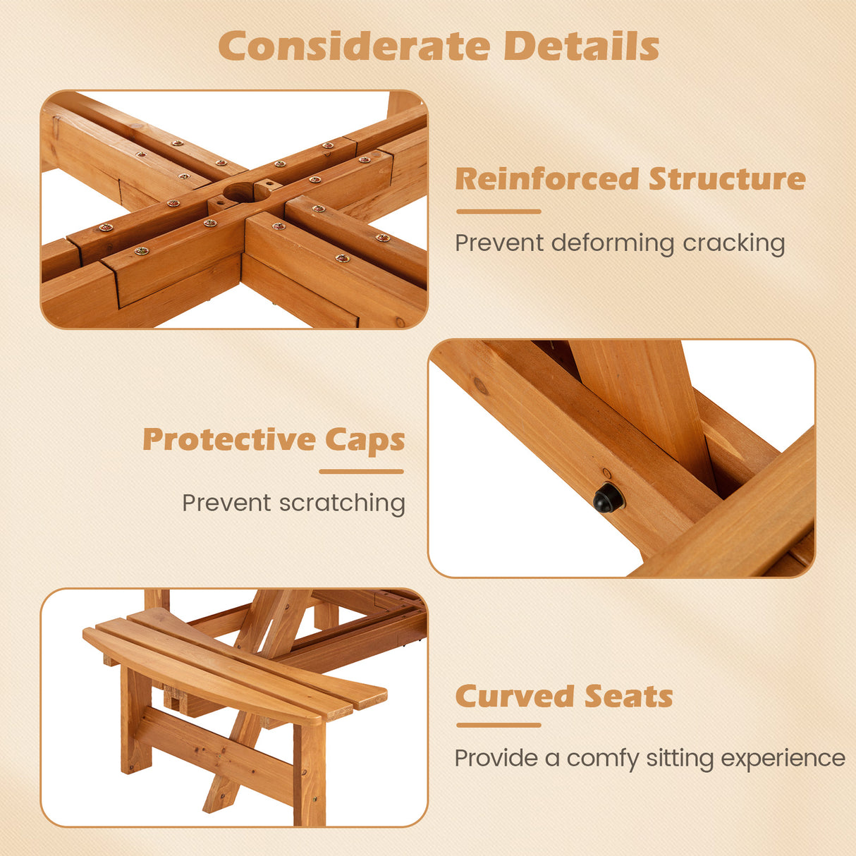 8-Person Round Picnic Table Set Circular Patio Dining Camping Table with Benches