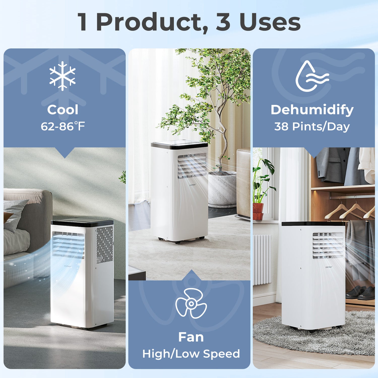 10000 BTU Portable Air Conditioner 3 in 1 Floor AC Unit