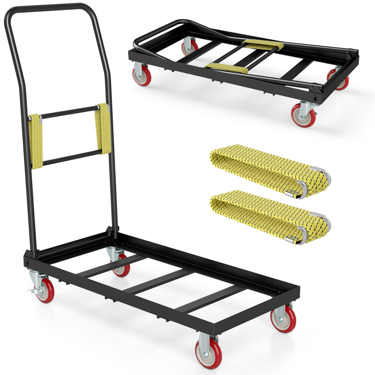800 LBS Folding Hand Truck with Handle and 2 Elastic Ropes-Black