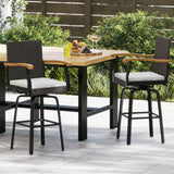 One Outdoor 360° Swivel Bar Stool with Cushion and Acacia Wood Armrests