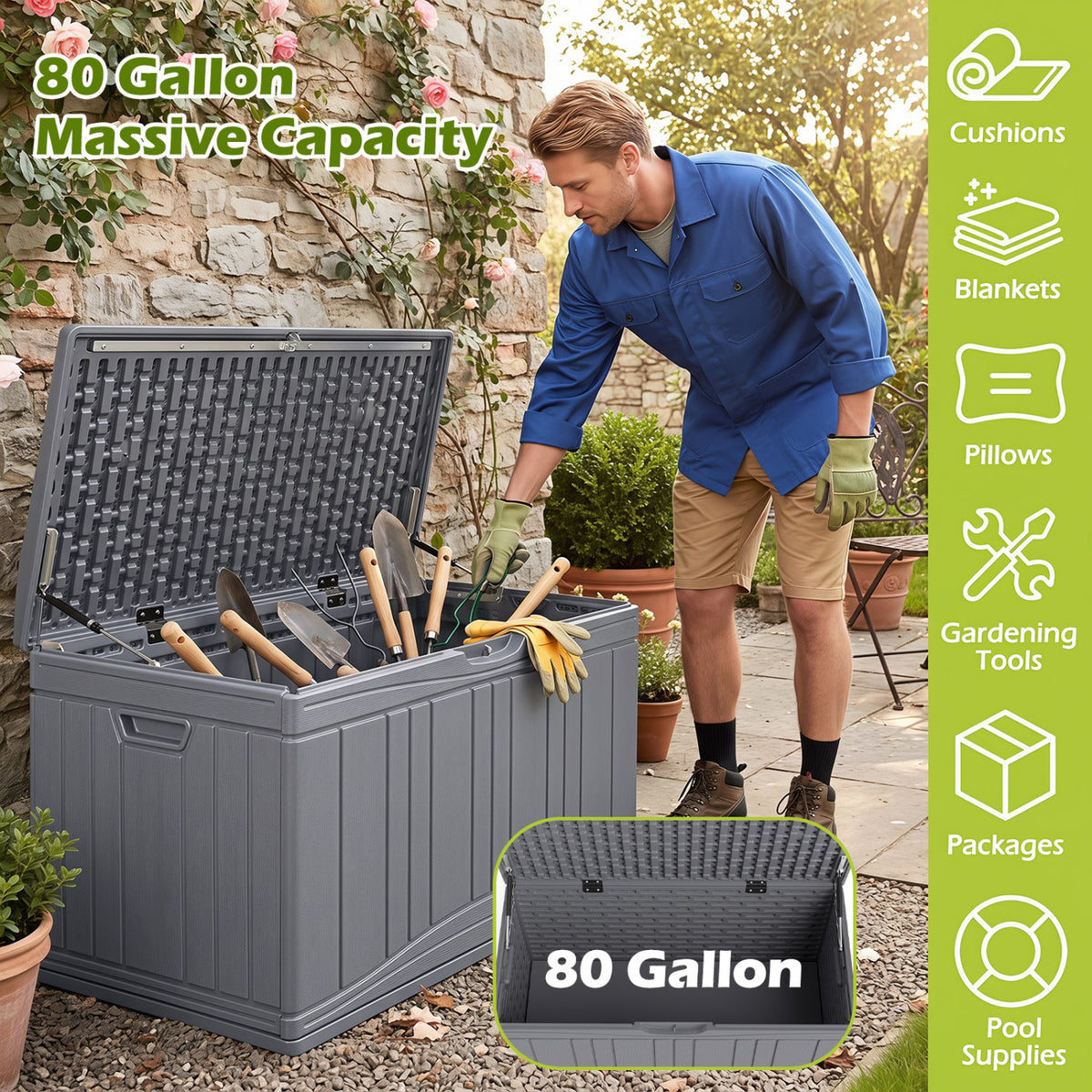 Outdoor Deck Box with Lockable Lid for Garden Tools Cushions