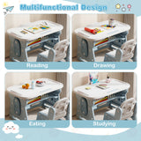Height Adjustable Kids Table and Chair Set with Tiltable Whiteboard and Concave Shelf