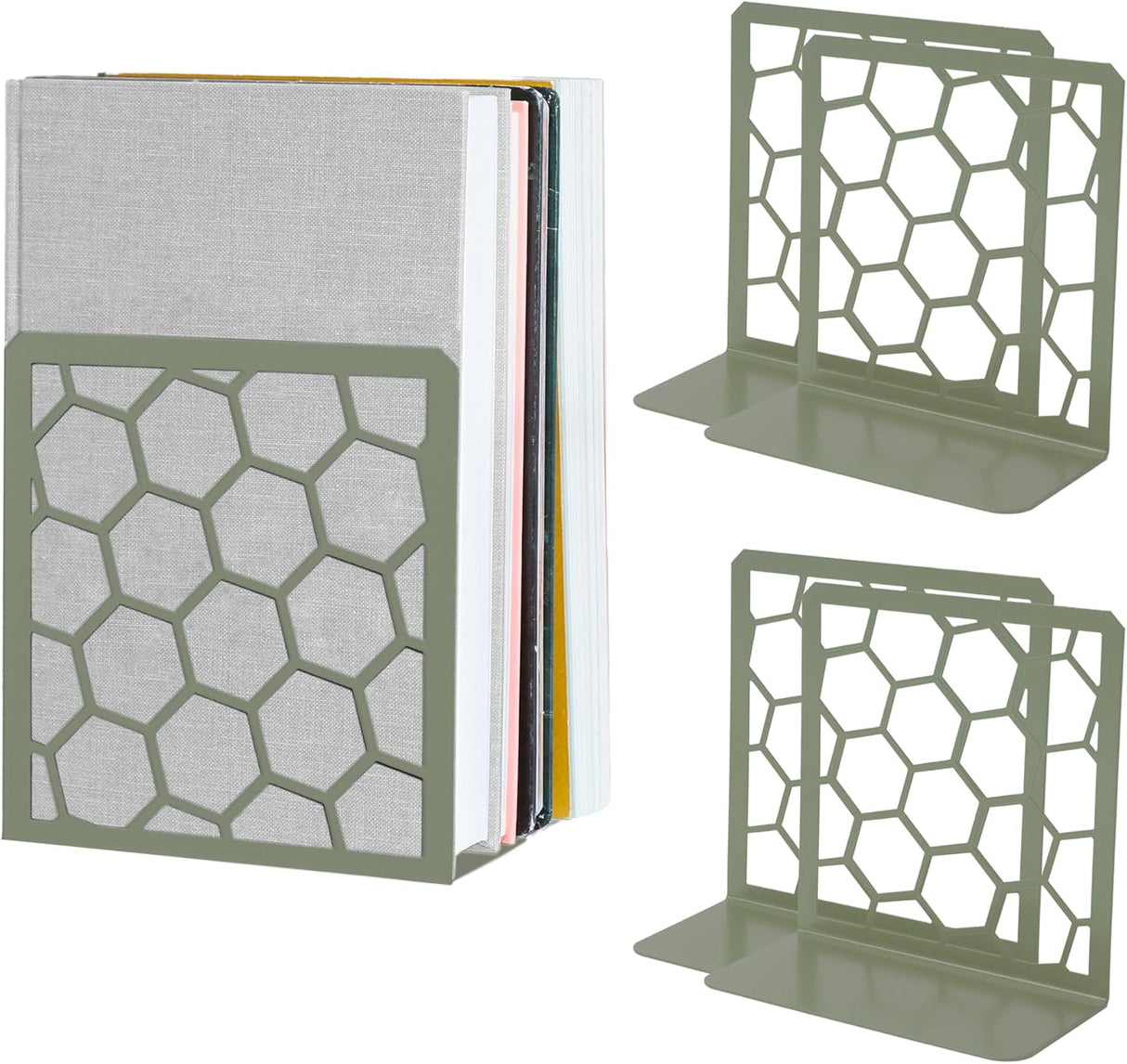 Honeycomb Bookends 2-Pack – Modern Metal Book Ends by Geomod