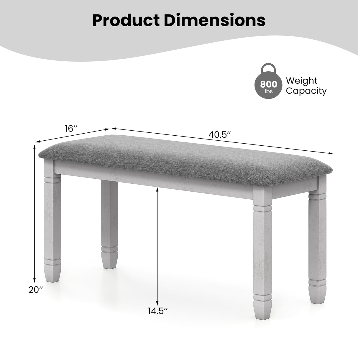 Upholstered Bedroom Bench with Padded Seat and Solid Wood Legs-Gray