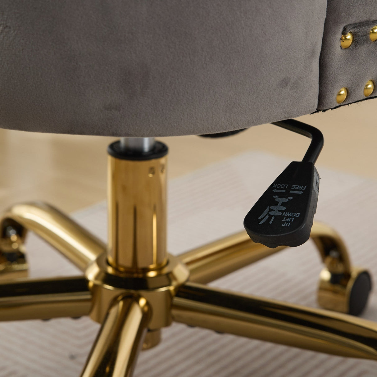 A&A Furniture Office Chair,Modern Velvet Upholstered Tufted Button Home Office Chair with Golden Metal Base,Adjustable Desk Chair Swivel Office Chair (Gray)