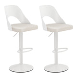 Bar Stools Set of 2 with Enlarged PU Leather Seat and Footrest