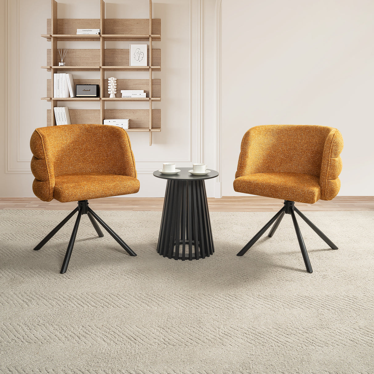270° Swivel Home Office Desk Chairs Set of 2,Modern Dining Chairs, Upholstered Bedroom Chairs with Metal Base,Makeup Chair for Vanity, for Living Room, Bedroom,Study Room,Dining Room(Orange)