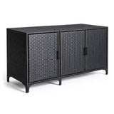 Patio Wicker Deck Box 3-Door PE Rattan Storage Container with Removable Shelves