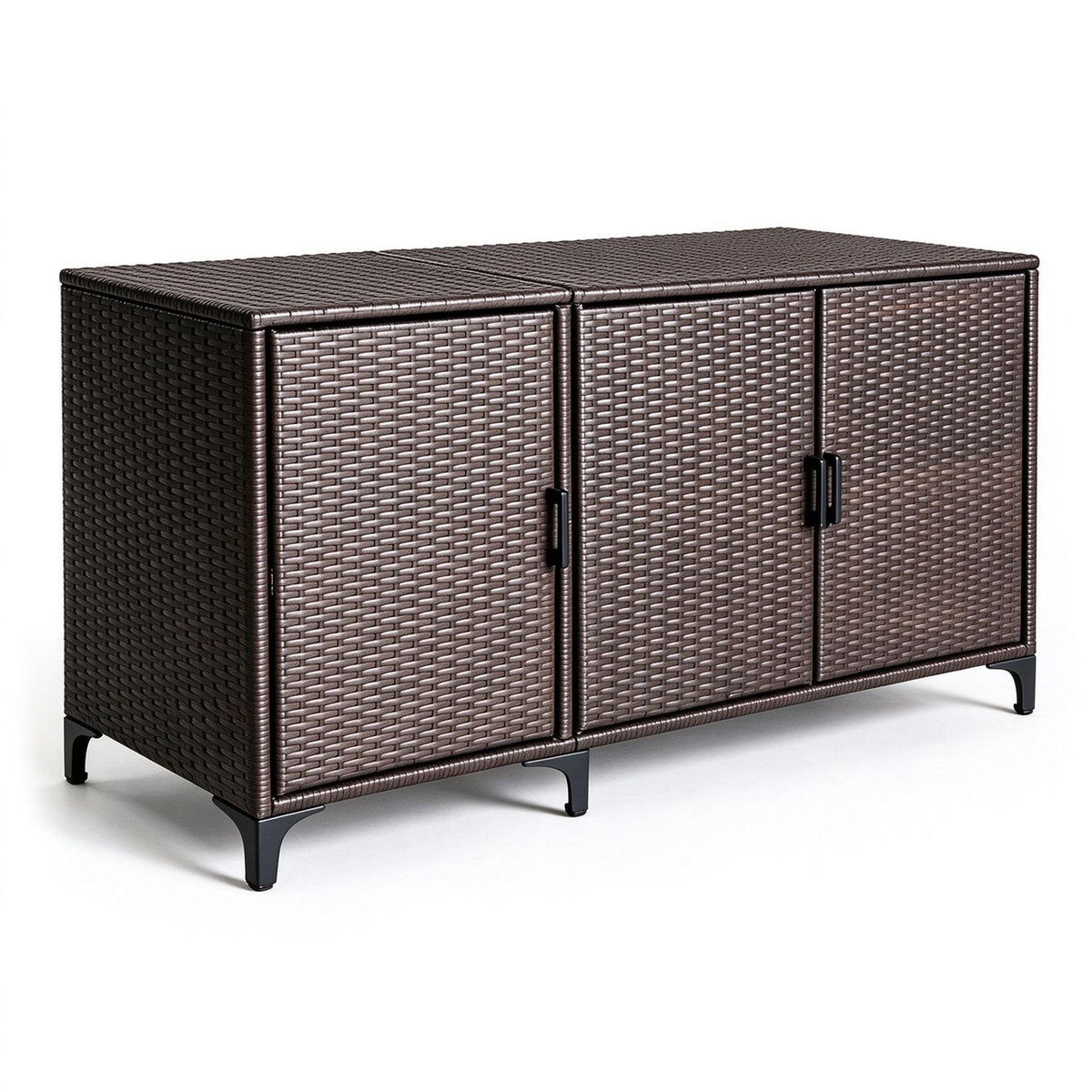 Patio Wicker Deck Box 3-Door PE Rattan Storage Container with Removable Shelves
