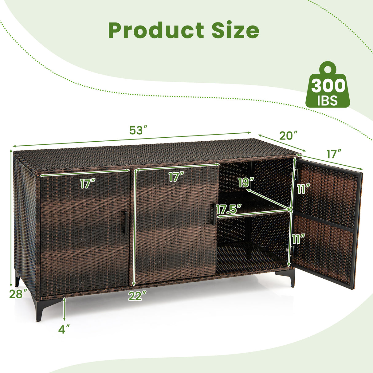 84 Gallon Patio Wicker Deck Box 3-Door PE Rattan Storage Container with Removable Shelves-Brown