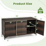 84 Gallon Patio Wicker Deck Box 3-Door PE Rattan Storage Container with Removable Shelves-Brown