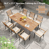 63 Inch Rectangular Outdoor Dining Table for 6 People with Acacia Wood Tabletop and Umbrella Hole