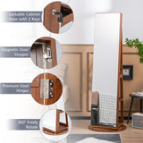 360Â° Rotating Mirrored Jewelry Cabinet Armoire 3 Color LED Modes Lockable