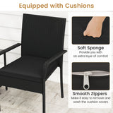 3 Piece Patio Furniture Set with Seat Cushions and Tempered Glass Tabletop