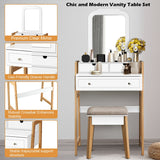 Vanity Table Set with Cushioned Stool and Large Mirror