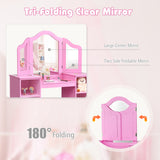 Kids Tri Folding Mirror Makeup Dressing Vanity Table Set