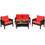 4 Pieces Outdoor Rattan Wicker Loveseat Furniture Set with Cushions