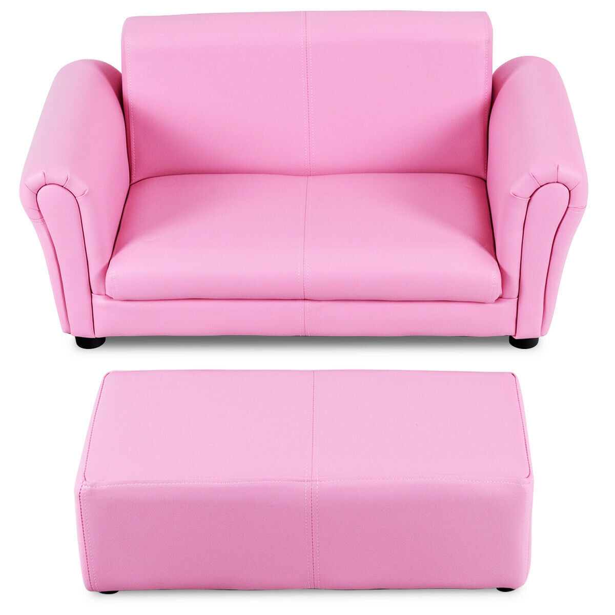 Black/White Kids Double Sofa with Ottoman