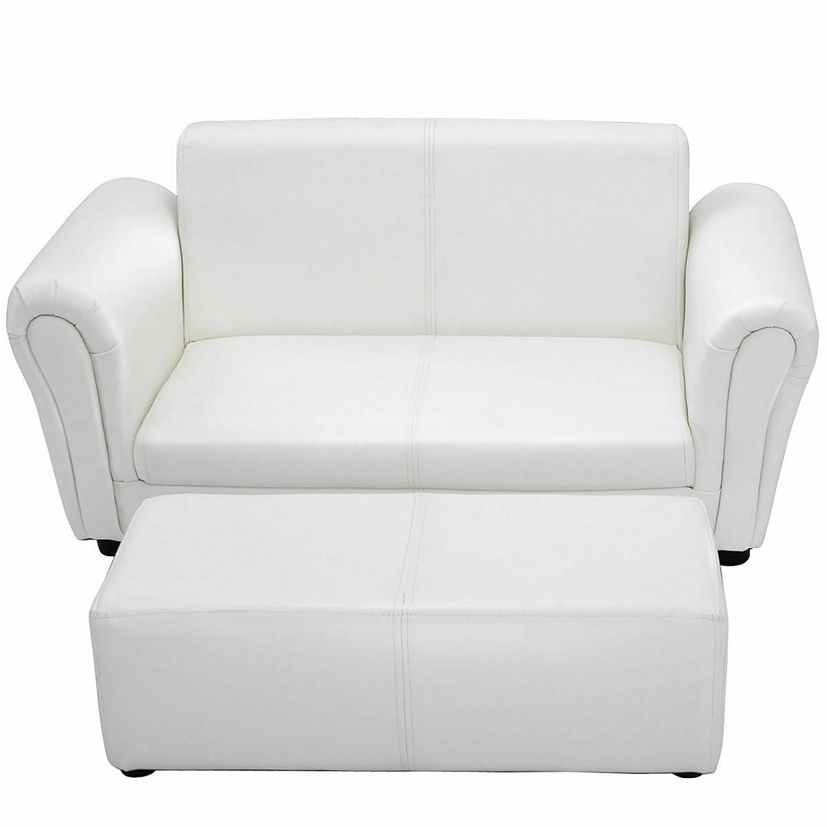 Black/White Kids Double Sofa with Ottoman