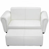 Black/White Kids Double Sofa with Ottoman