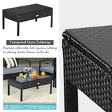 4 Pieces Patio Rattan Cushioned Furniture Set with Loveseat and Table