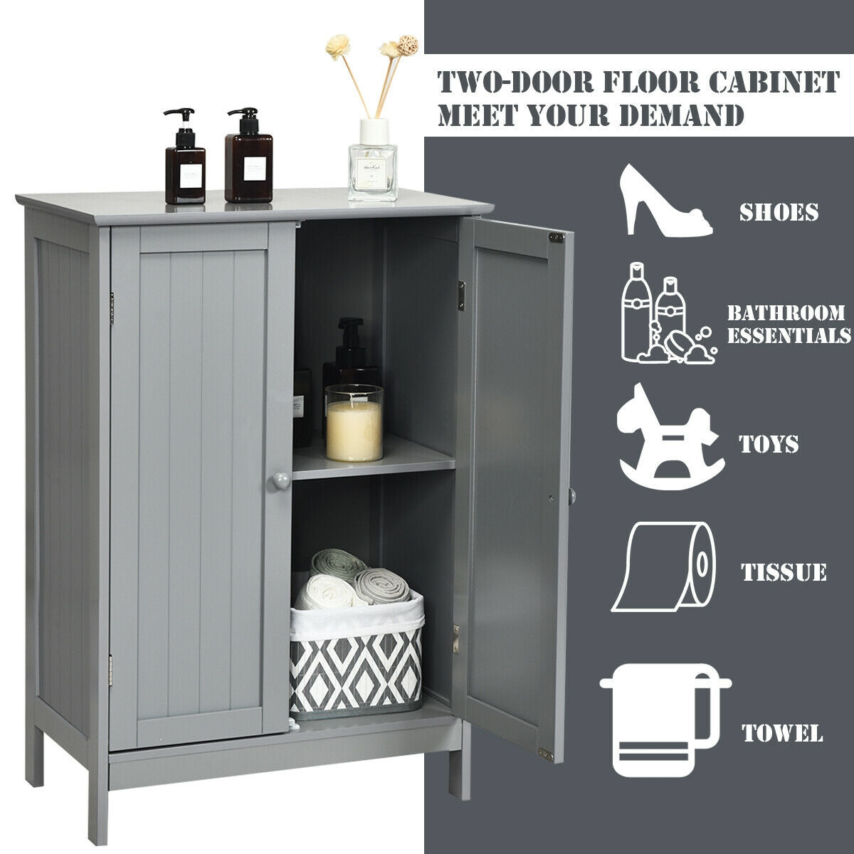 Bathroom Floor Storage Double Door Cupboard Cabinet