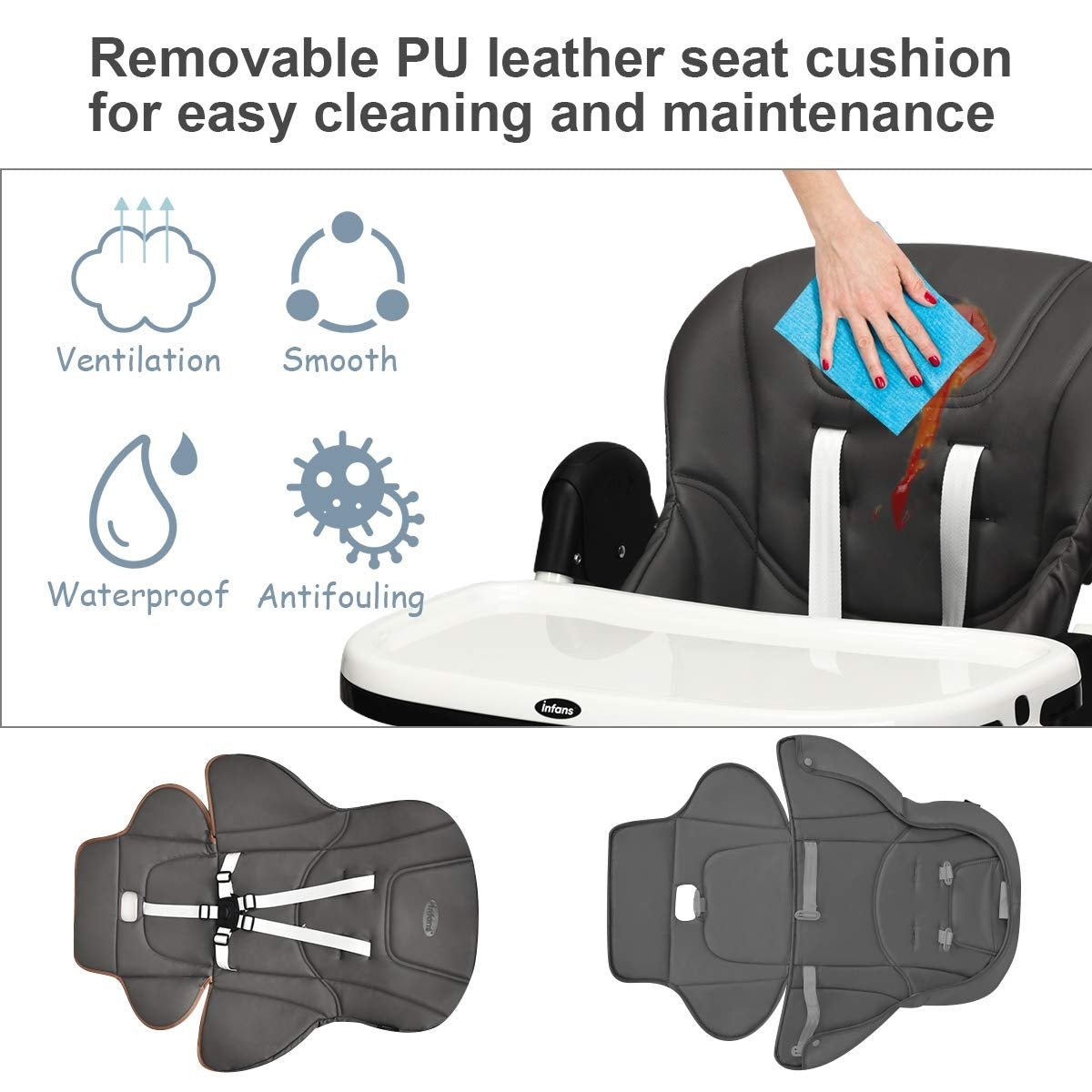 Foldable High chair with Multiple Adjustable Backrest