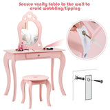 Kids Princess Makeup Dressing Play Table Set with Mirror