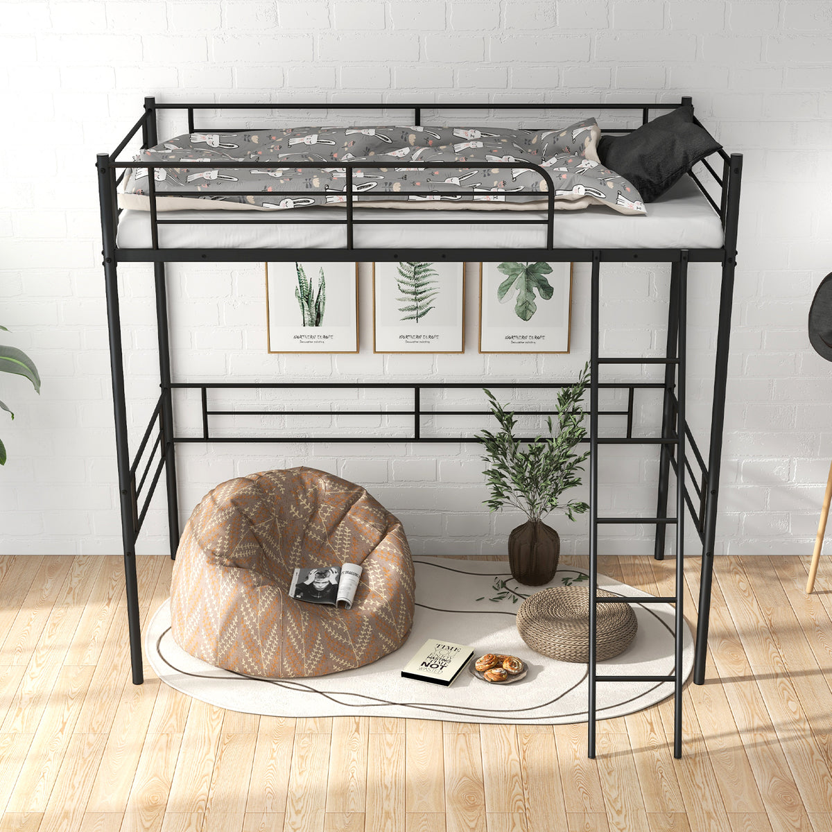 Metal Loft Twin Bed Frame Single High Loft Bed