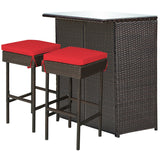 3-piece Rattan Wicker Bar Table Stools Dining Set Cushioned Chairs