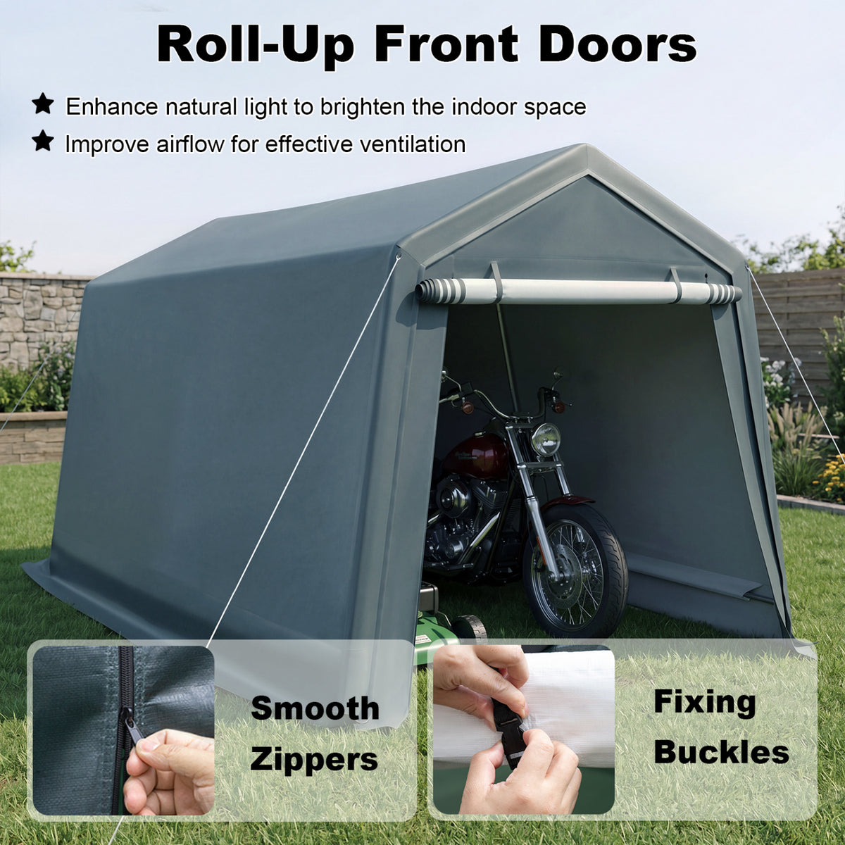 8.3 x 14 Feet Outdoor Storage Shed with Roll-Up Zipper Door-Green
