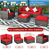 6 Pcs Patio Rattan Furniture Set with Sectional Cushion