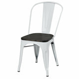 4 Pieces Tolix Style Metal Dining Side Chair Stackable Wood Seat-White