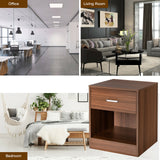 2 Pieces Nightstand with Storage Drawer and Cabinet-Brown