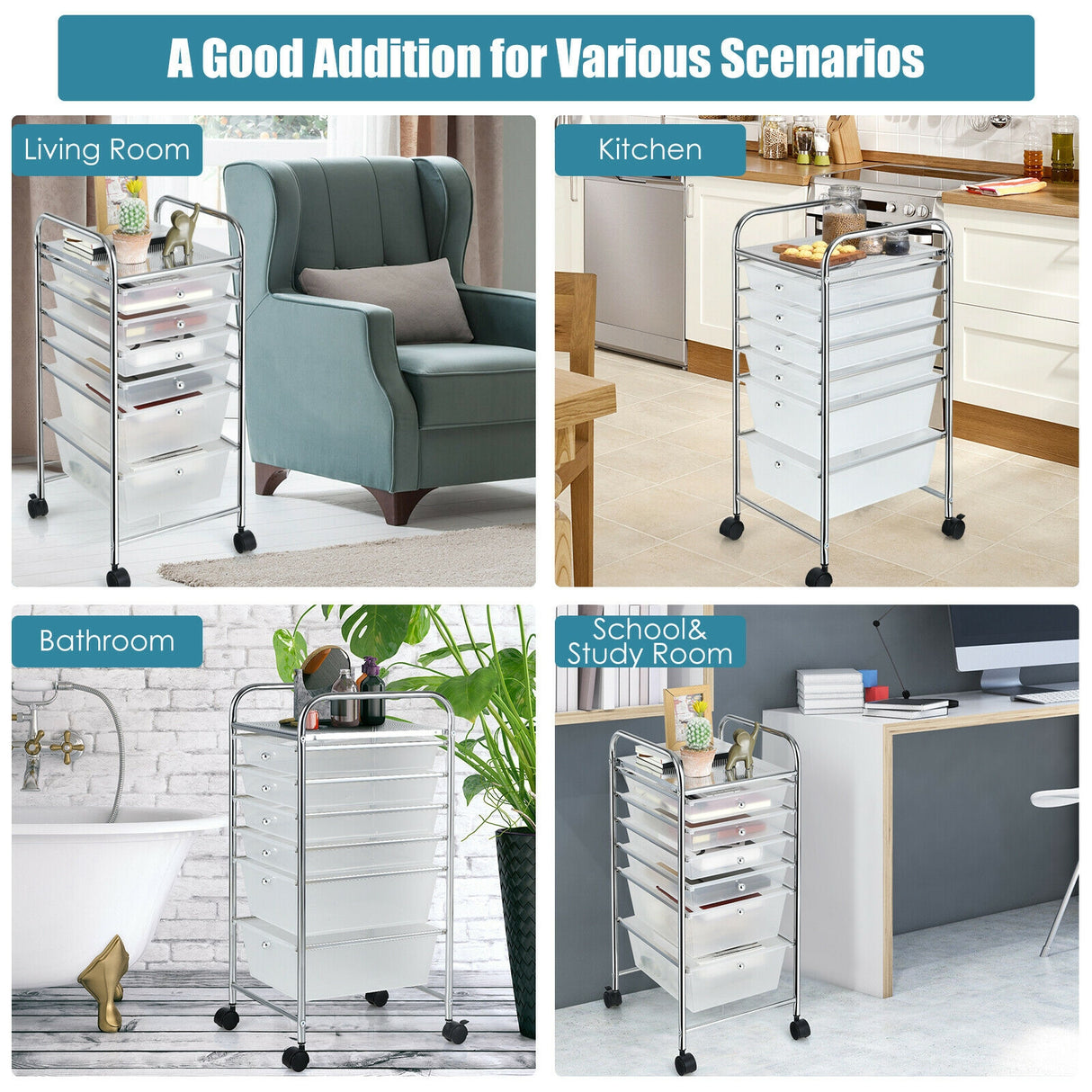6 Drawers Rolling Storage Cart Organizer-Transparent
