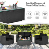 4 Pieces Patio Rattan Conversation Set with Cushions and Coffee Table