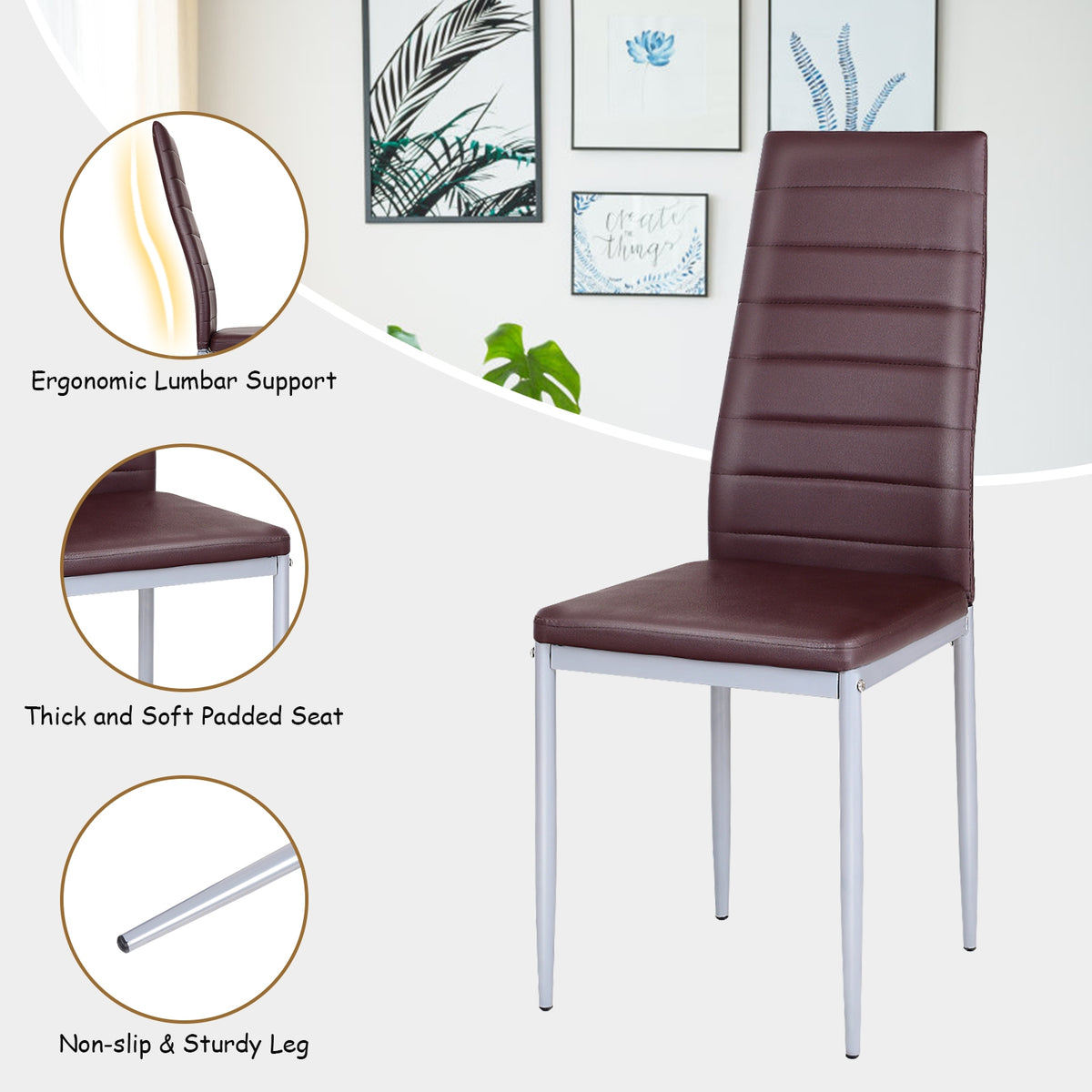 4 pcs PVC Leather Dining Side Chairs Elegant Design