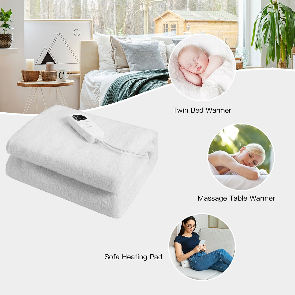 71 x 31 Inch Massage Bed Warmer Heating Pad with 5 Heat Settings