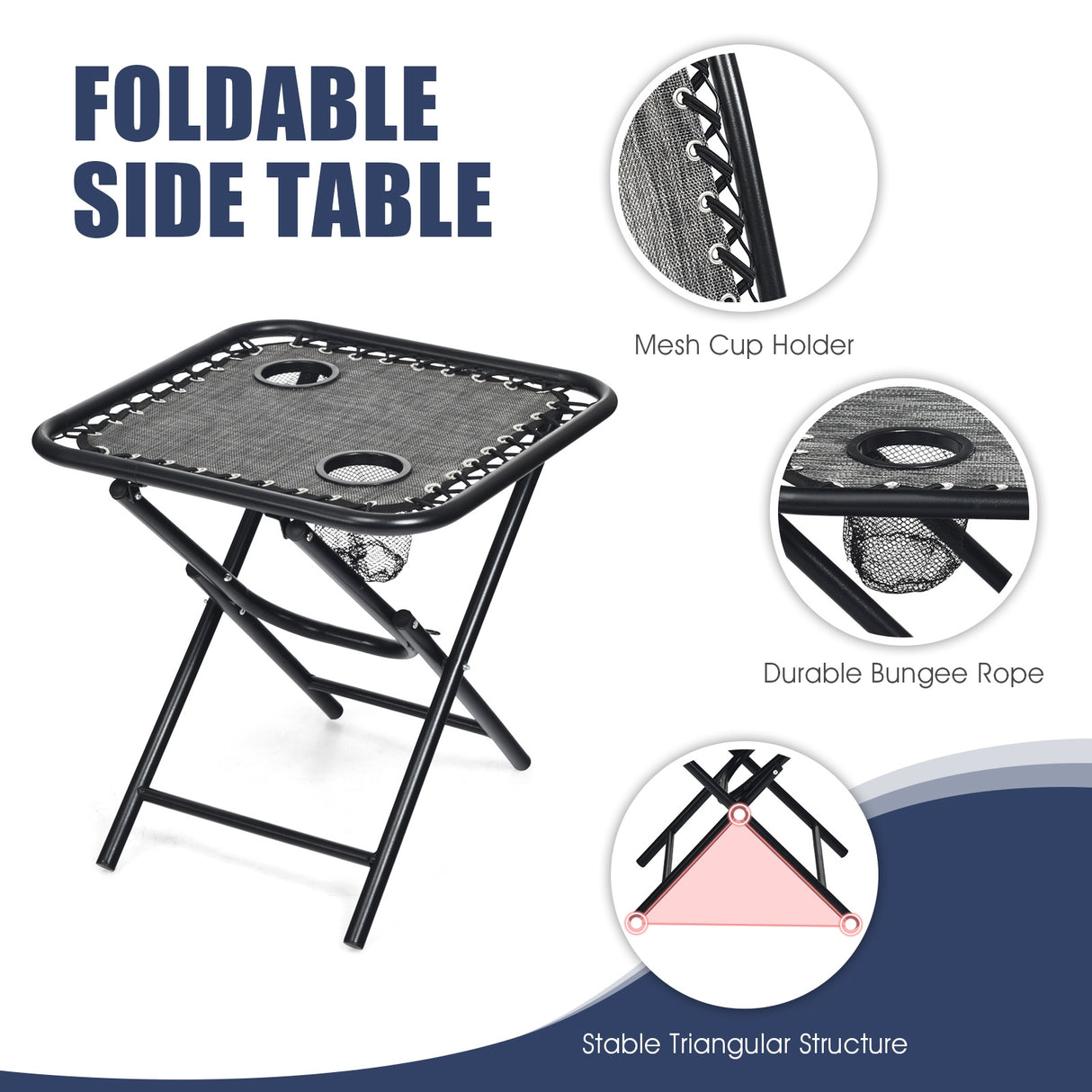 3 Pieces Folding Portable Zero Gravity Reclining Lounge Chairs Table Set