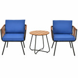 3 Pieces Patio Bistro Furniture Set with Armrest and Soft Cushions