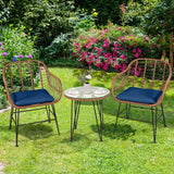 3 Pieces Patio Rattan Bistro Set with Cushion
