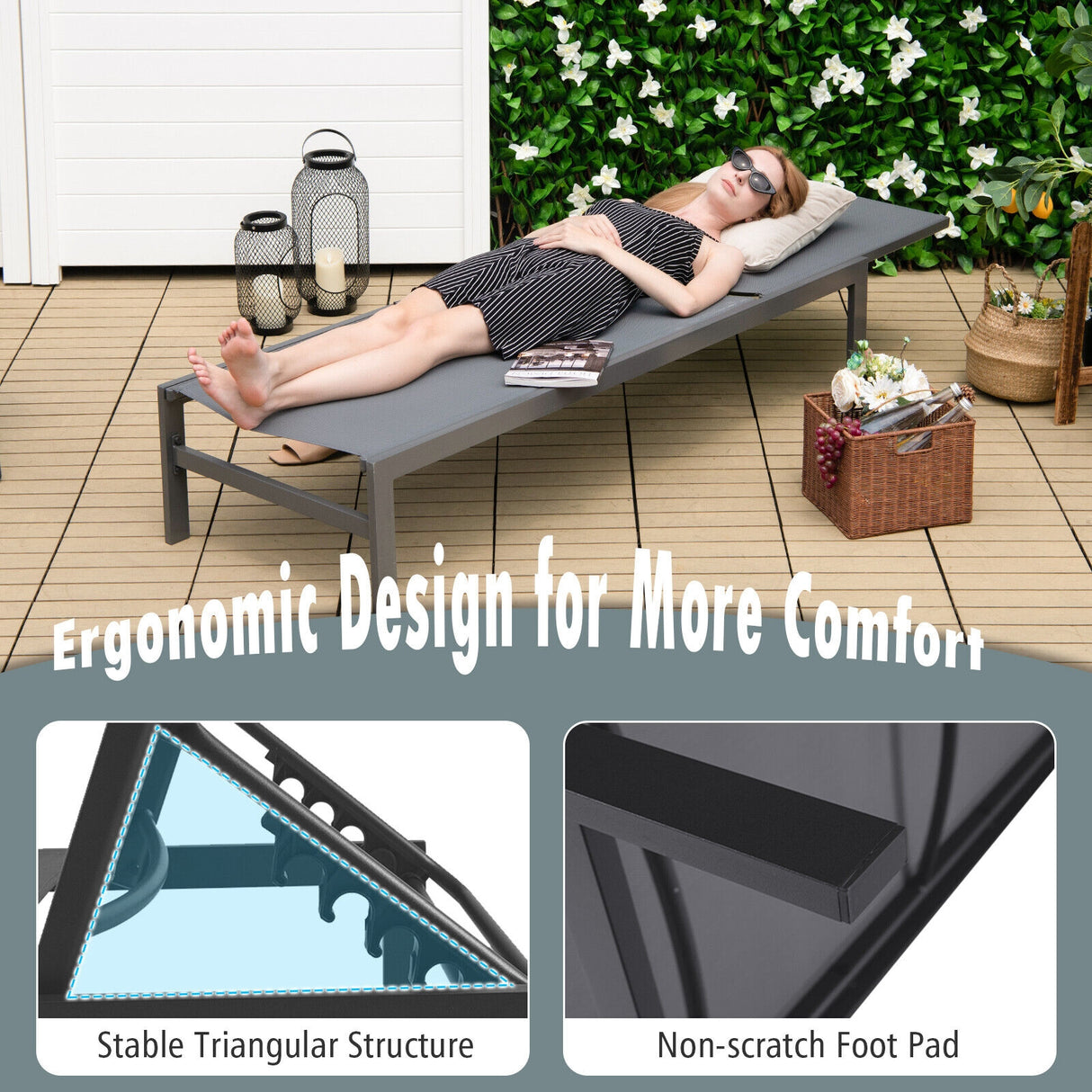 6-Position Chaise Lounge Chairs with Rustproof Aluminium Frame