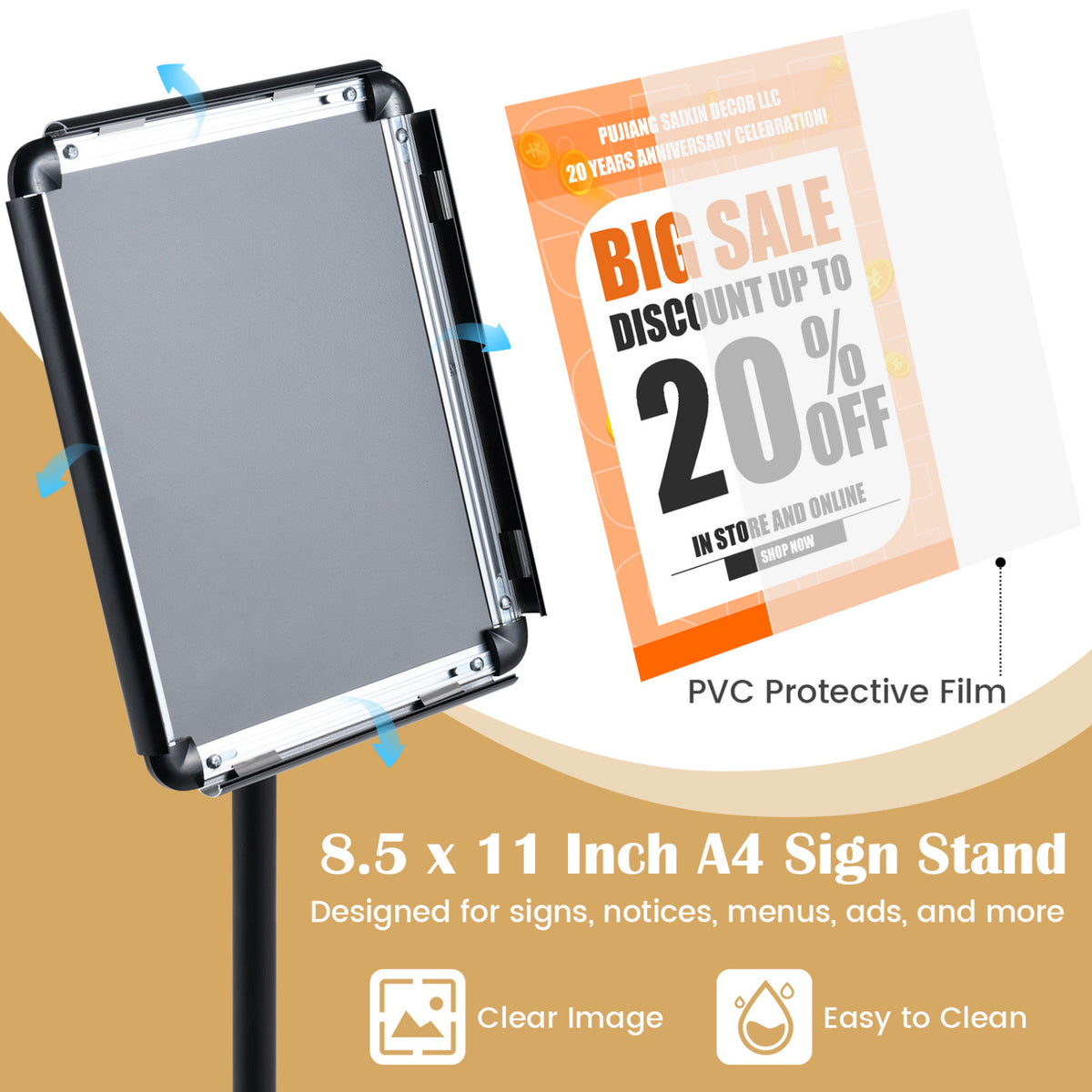 8.5 x 11Inch Sign Holder Stand with Snap-Open Frame and 360Â° Rotation