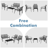 4 Pieces Patio Furniture Set with Armrest Loveseat Sofas and Glass Table Deck