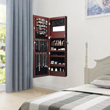 Lockable Wall Door Mounted Mirror Jewelry Cabinet w/LED Lights