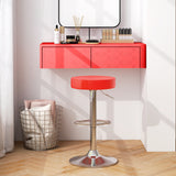 Set of 2 Adjustable Round PU Leather Swivel Barstool with Chrome Footrest
