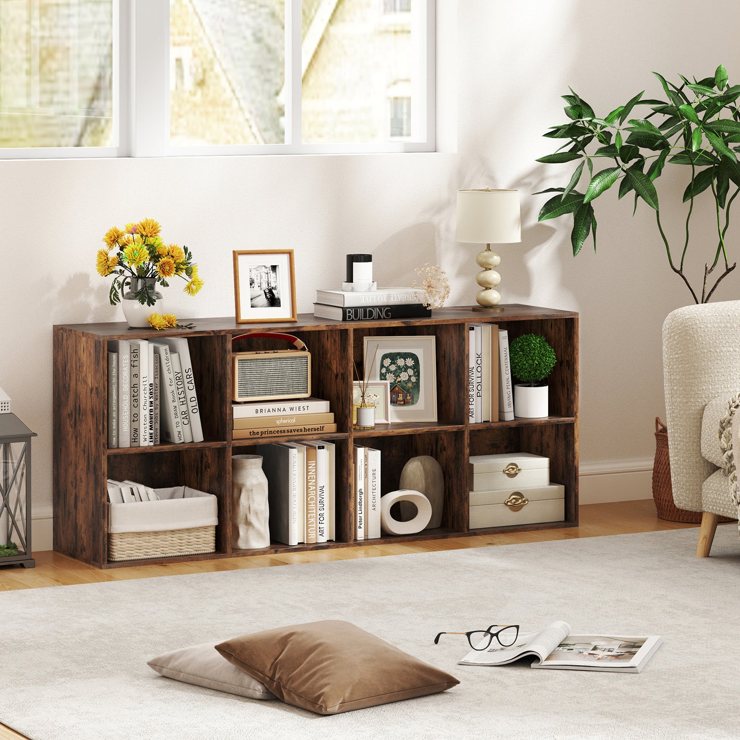 8-Cube Bookcase Bookshelf with 2 Anti-Tipping Kits Storage Organizer