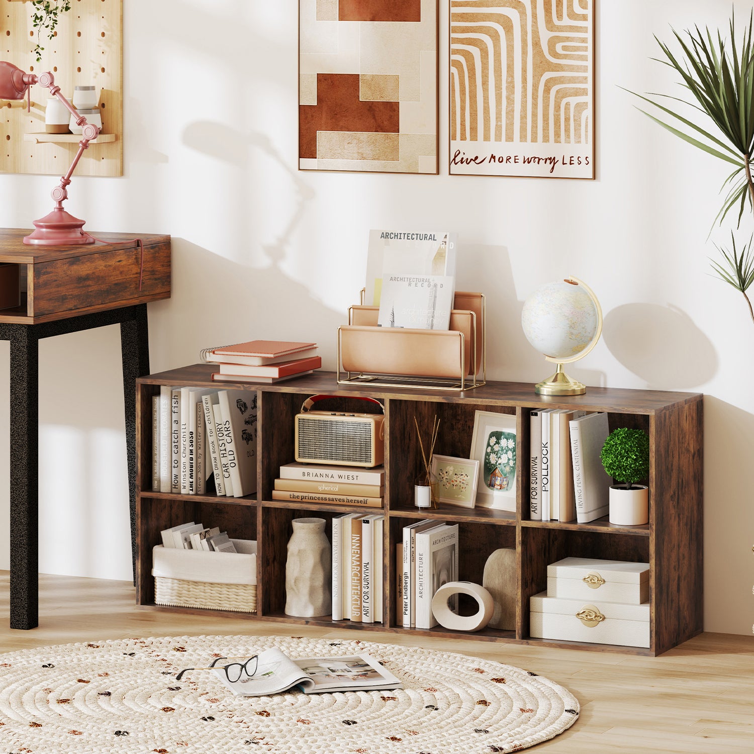 8-Cube Bookcase Bookshelf with 2 Anti-Tipping Kits Storage Organizer