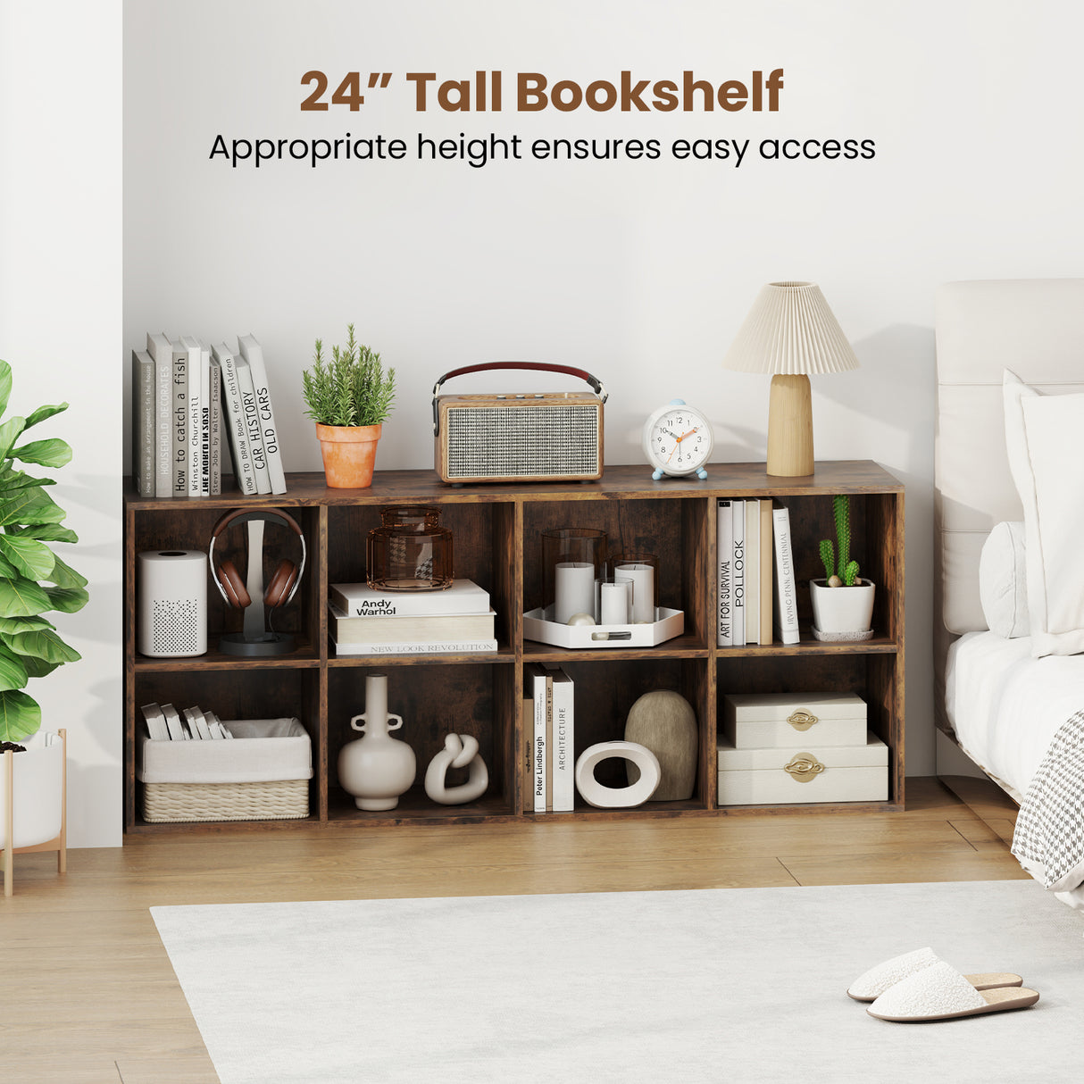 8-Cube Bookcase Bookshelf with 2 Anti-Tipping Kits Storage Organizer