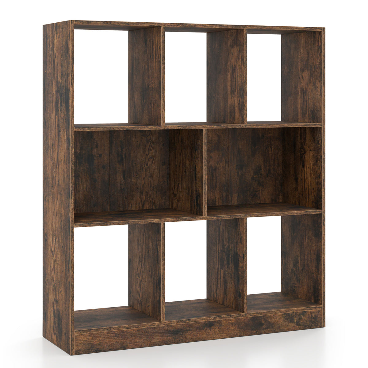 8-Cube Bookcase 3-Tier with 2-Sized Compartments and Anti-Tip Kits for Living Room